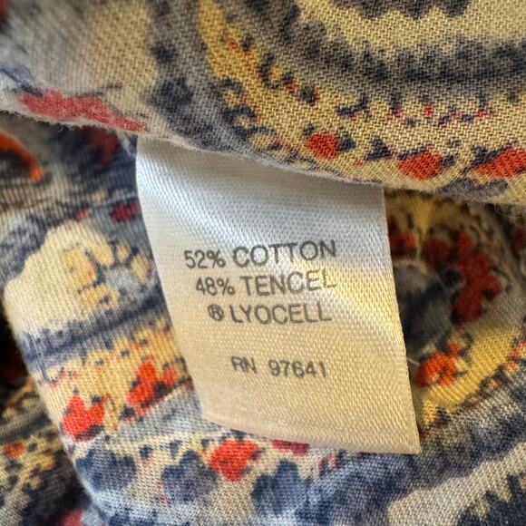 J.Jill Size Medium Blue Paisley Print Pintuck Button Up Cotton Blend Blouse - Picture 8 of 8